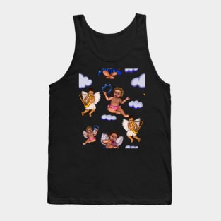 Orchestra of Curly haired Angels pattern in blue the cherubs are playing the tambourine, violin and harp - blissful Sun kissed curly haired Baby cherub angel classical art Tank Top